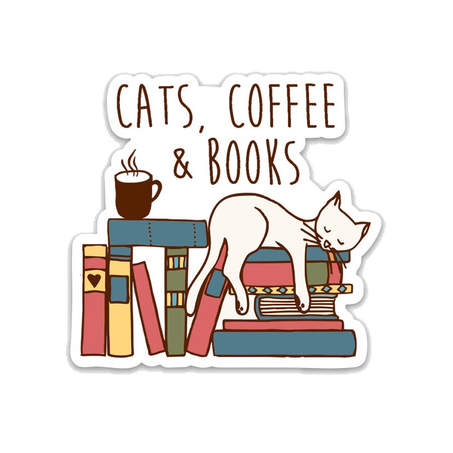 Autocollant en vinyle Chats, Café et Livres