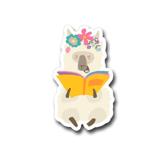 Laughing Llama Reading Vinyl Sticker
