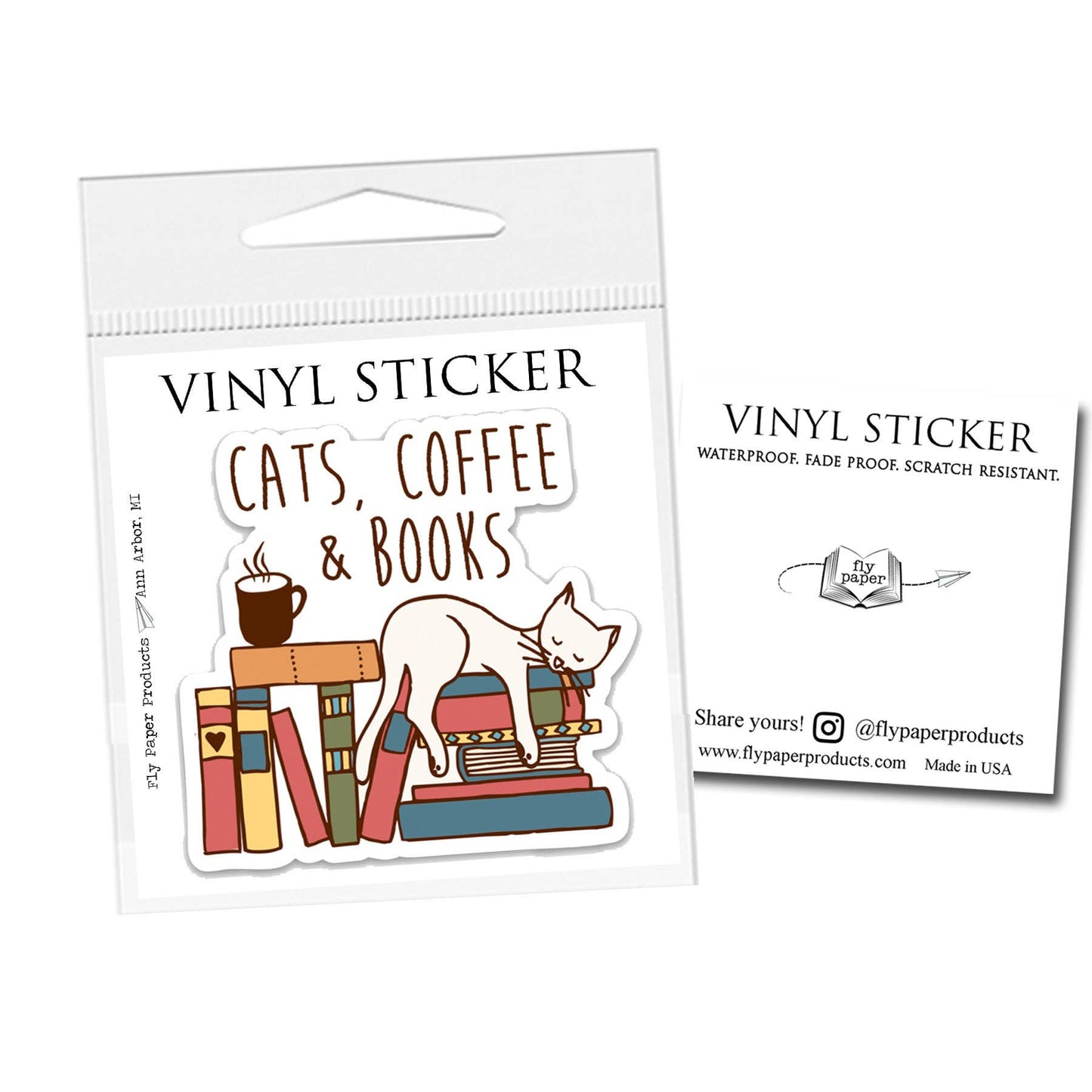Autocollant en vinyle Chats, Café et Livres