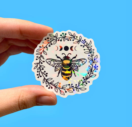 Holographic bee moon phases sticker, Moon sticker